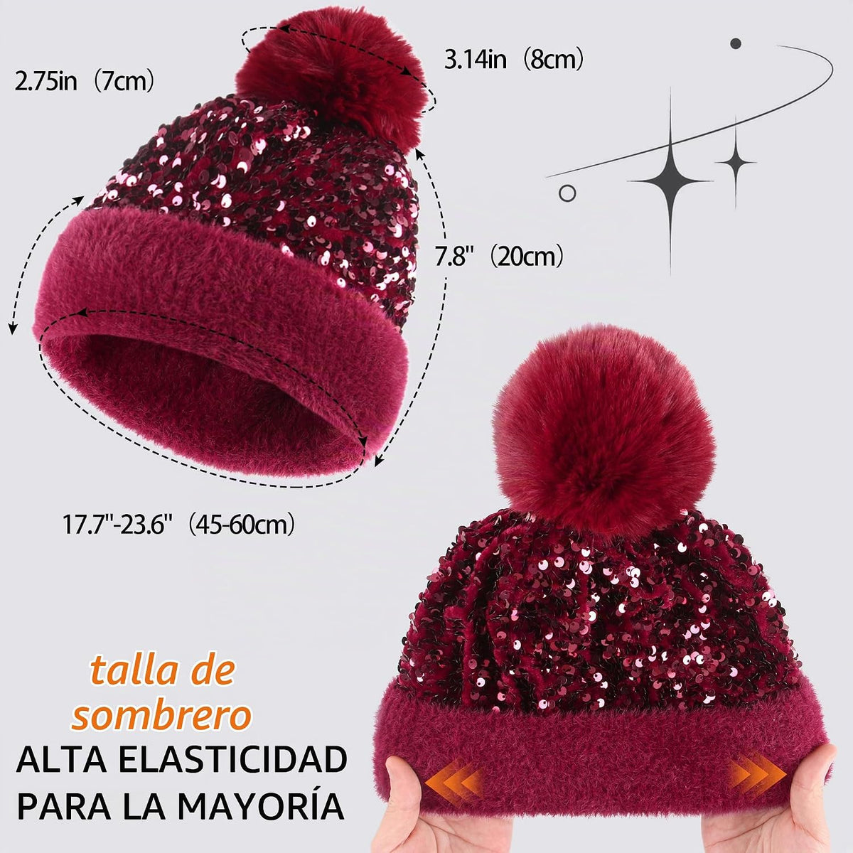 Babalet Gorro de invierno para mujer, de terciopelo, con lentejuela...