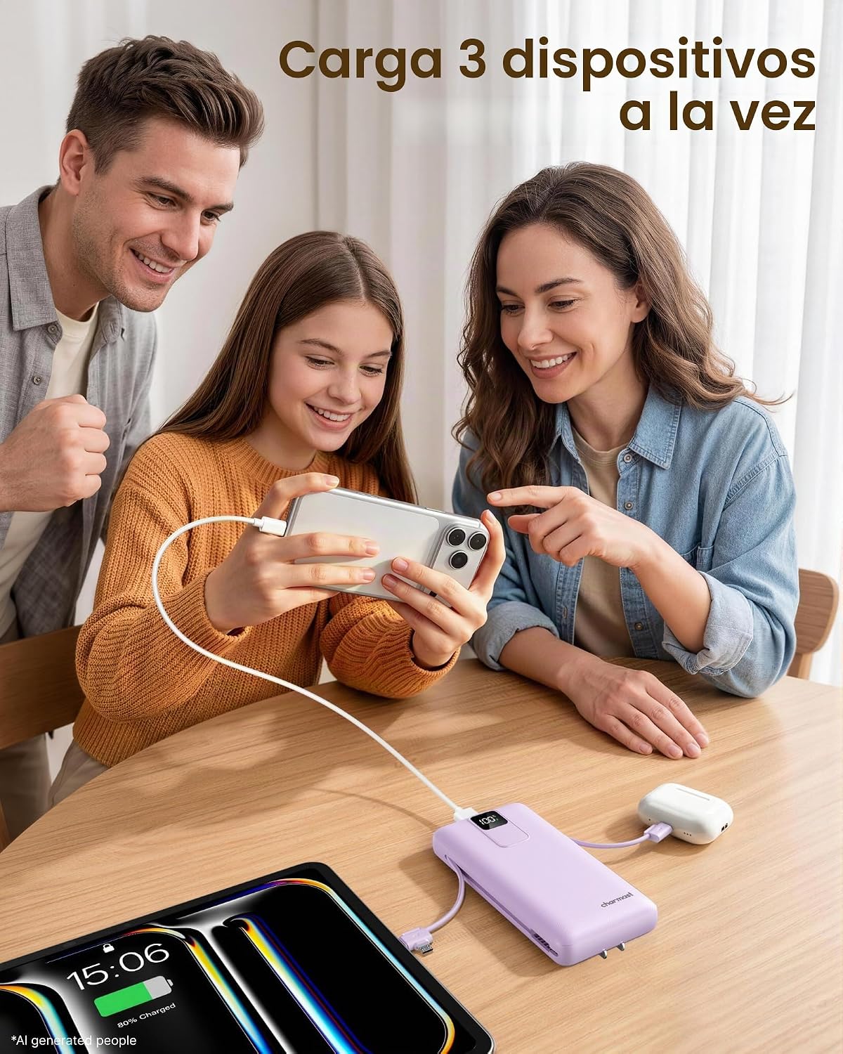 charmast Cargador portátil de 20000 mAh con cables integrados y enc...