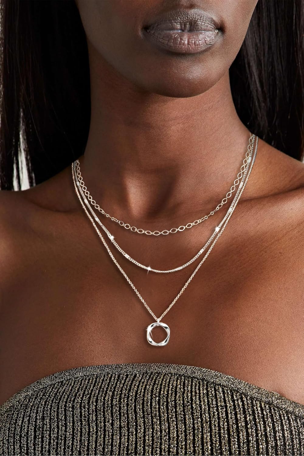 Cuzmly - Collares en capas de plata para mujer, conjunto de collare...