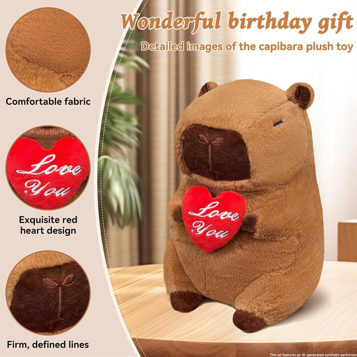 SHINUOER Lindo peluche de Capibara con corazón rojo de 12 pulgadas...