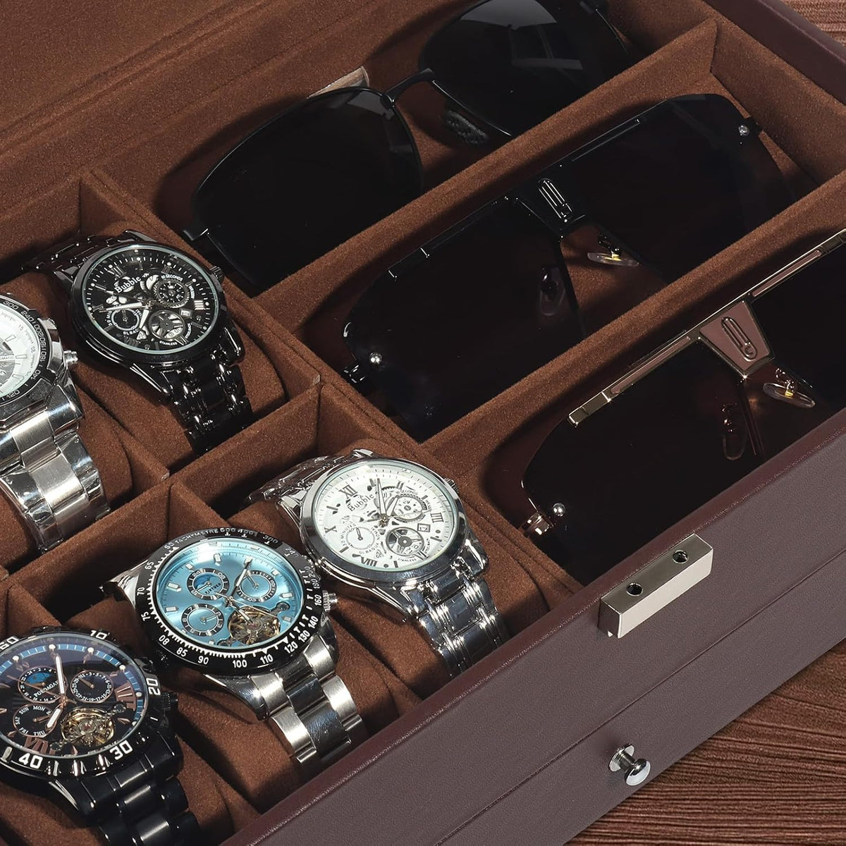 GLJ Caja de joyería para hombres, organizador de joyas con 6 ranura...
