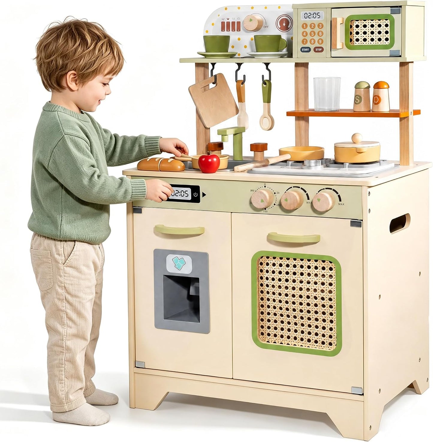 Juego de cocina de madera para niños pequeños, juego de cocina de j...