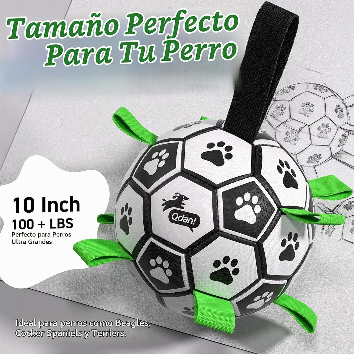 QDAN Balón de fútbol para perros Gaint de 10 pulgadas con correas,...