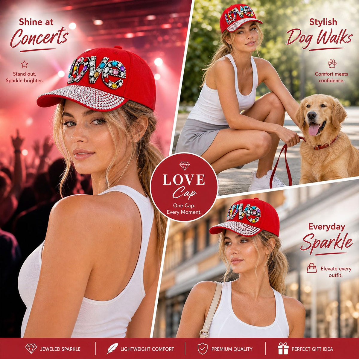 Gorra de béisbol brillante con diamantes de imitación, malla ajusta...