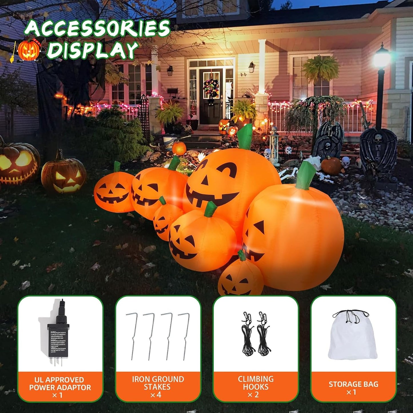 YOUBEMAGIC Parche inflable de calabaza de Halloween de 8 pies de la...