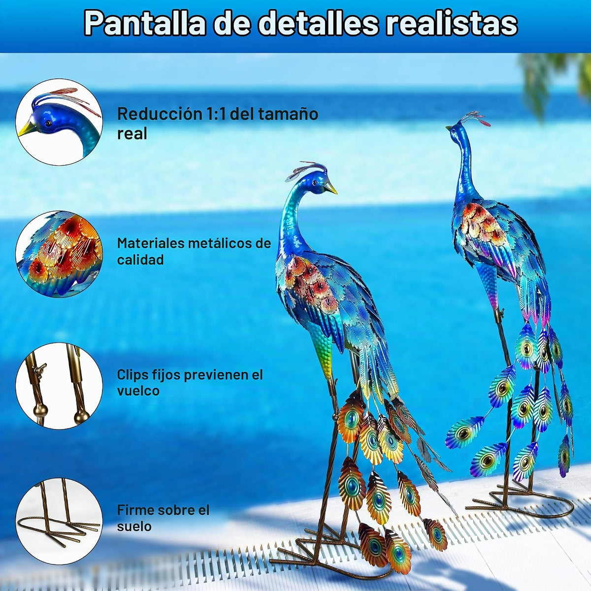 Juego de 2 estatuas de jardín grandes, esculturas de pavo real de m...