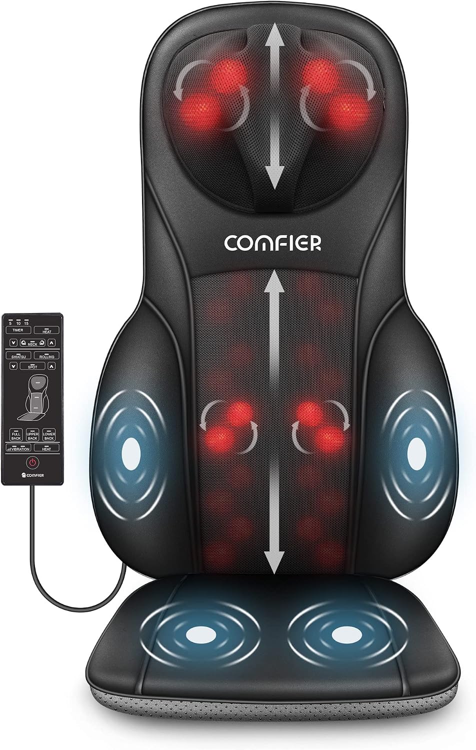 COMFIER Masajeador Shiatsu de espalda con calor, almohadilla de mas...