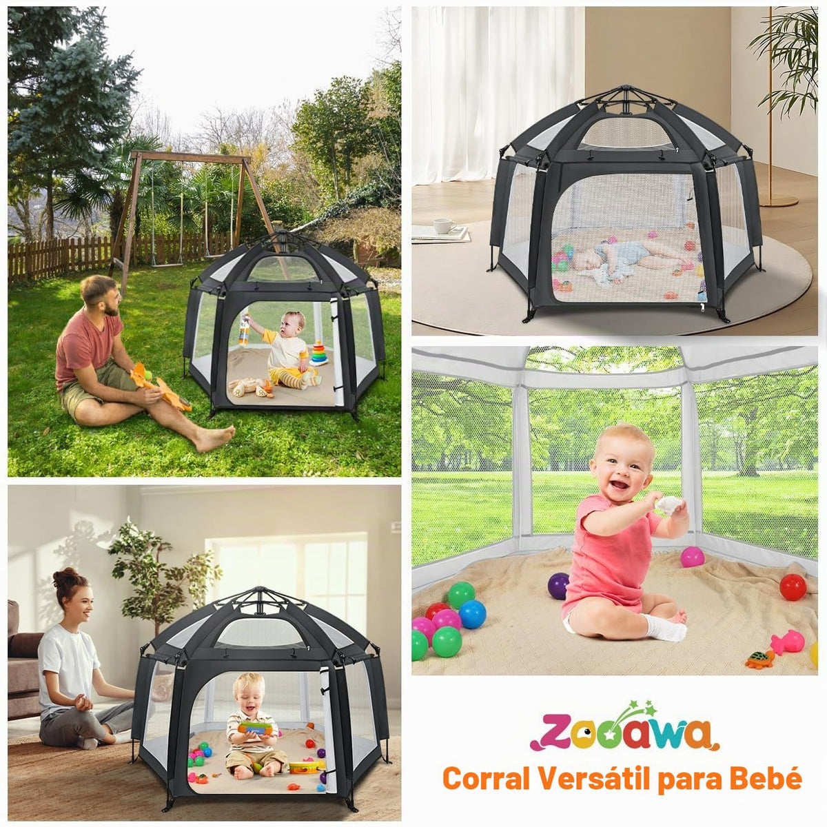 Zooawa Corralito desplegable para interiores y exteriores para bebé...