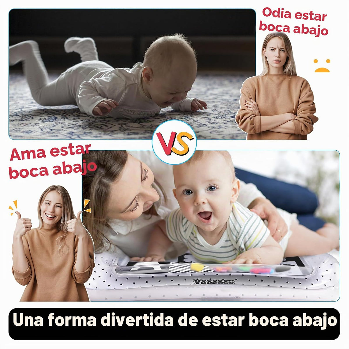 Yeeeasy Tapete de agua para el tiempo boca abajo, inflable para beb...