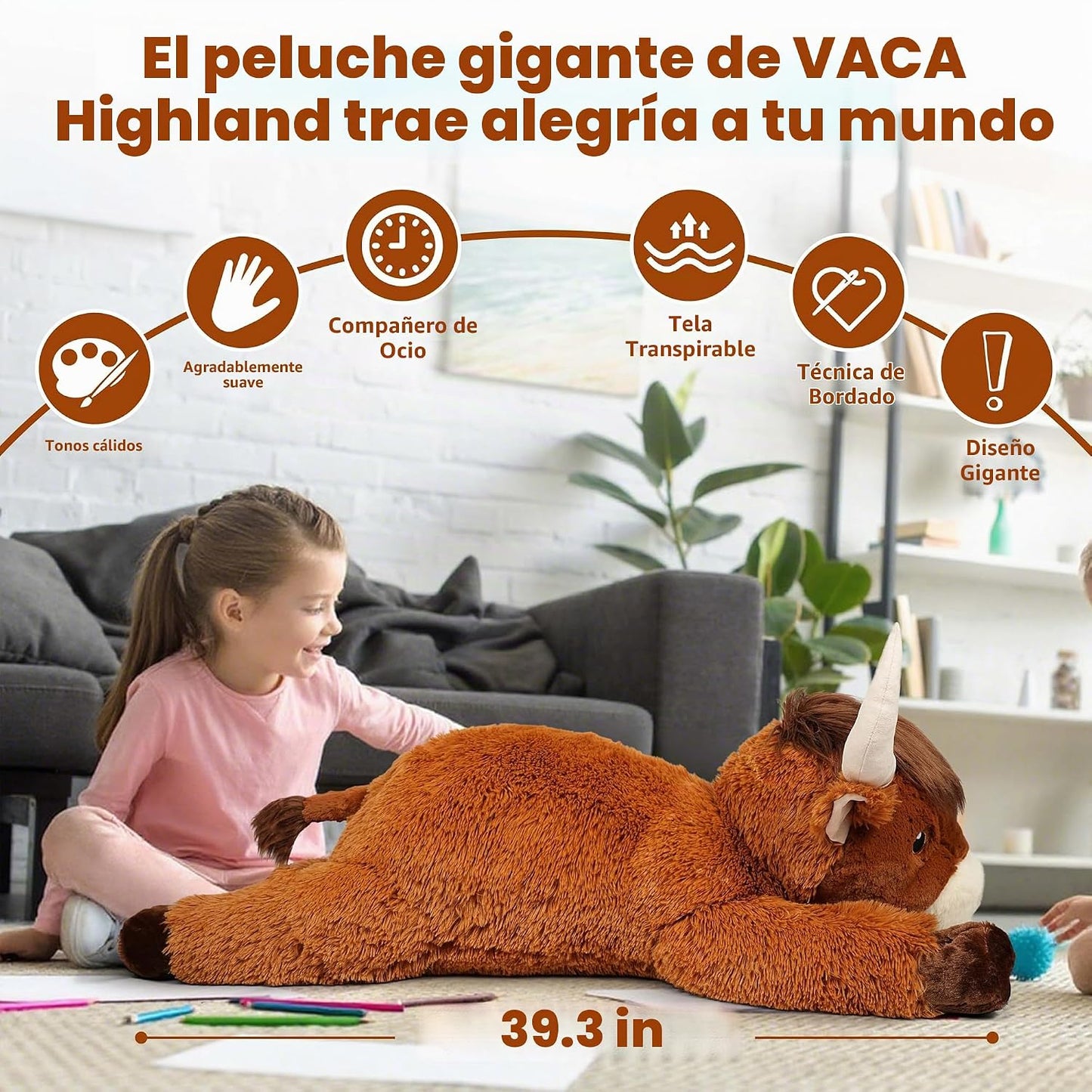 Ksidzas - Peluche gigante de vaca de las Highlands de 39 pulgadas,...