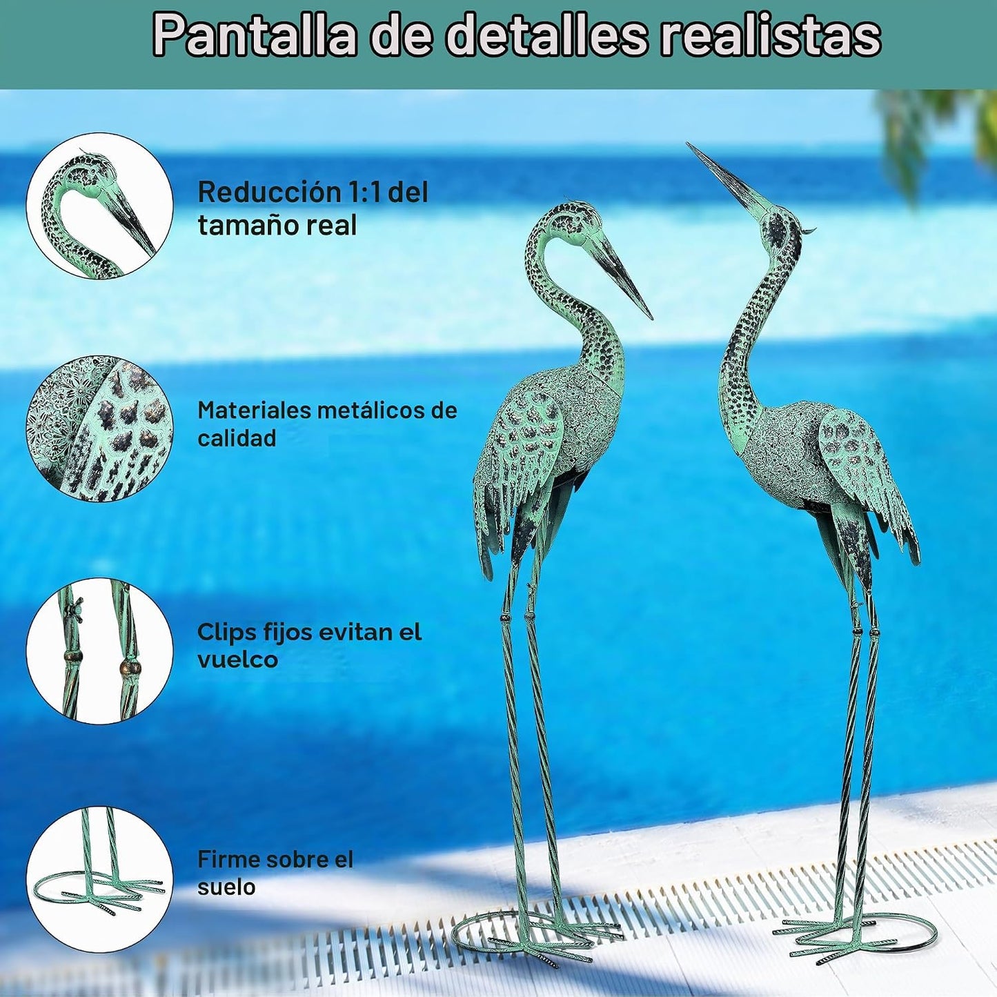 Juego de 2 estatuas de jardín grandes, esculturas de grúa de metal,...