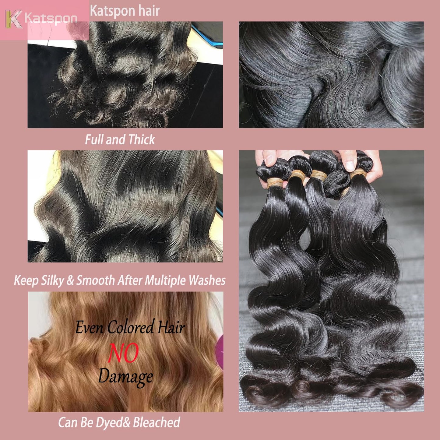 Katspon Manojos de cabello humano 12A de 20, 22, 24, 26 pulgadas, o...