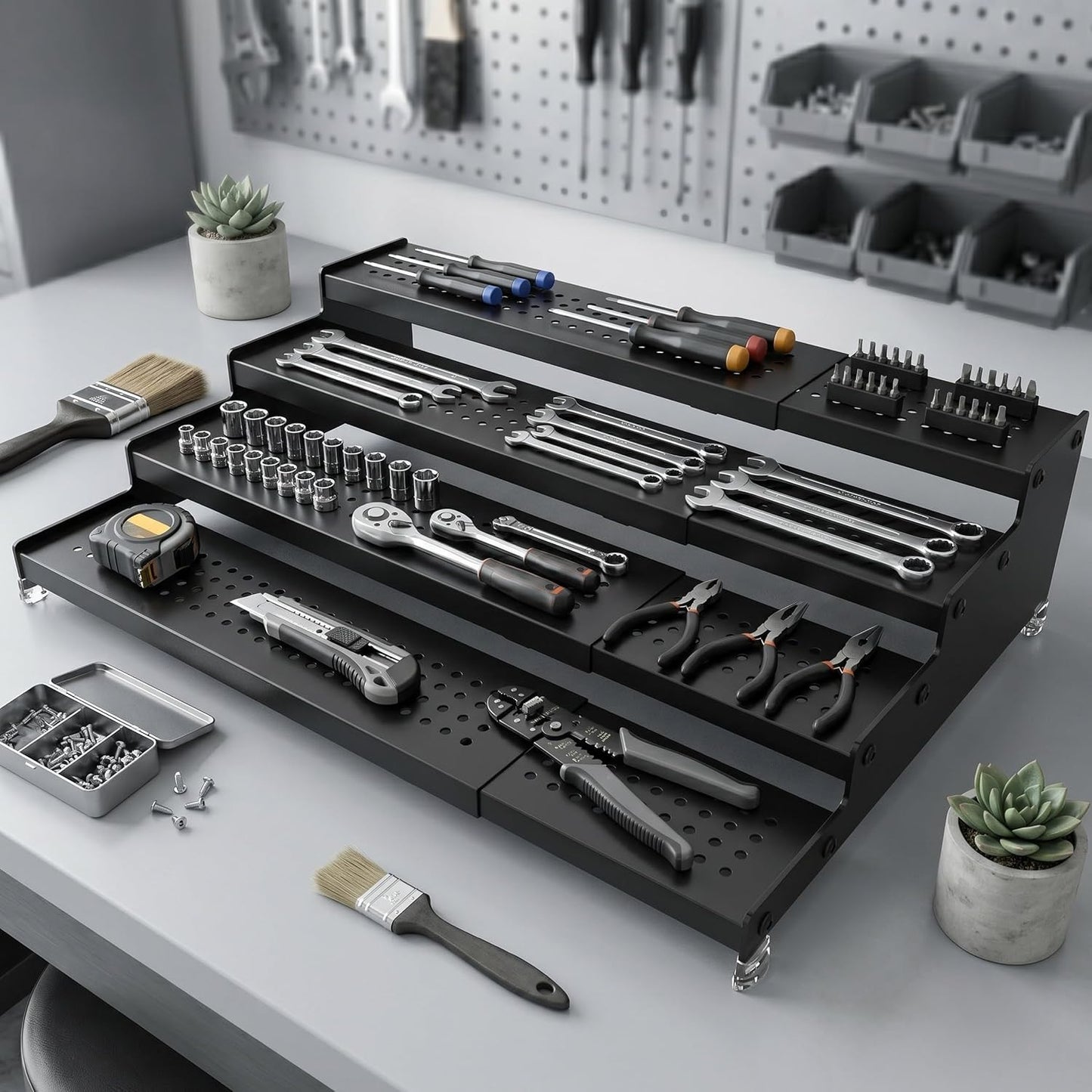 Zilvando Estante extensible de 4 niveles de metal para especias, ne...