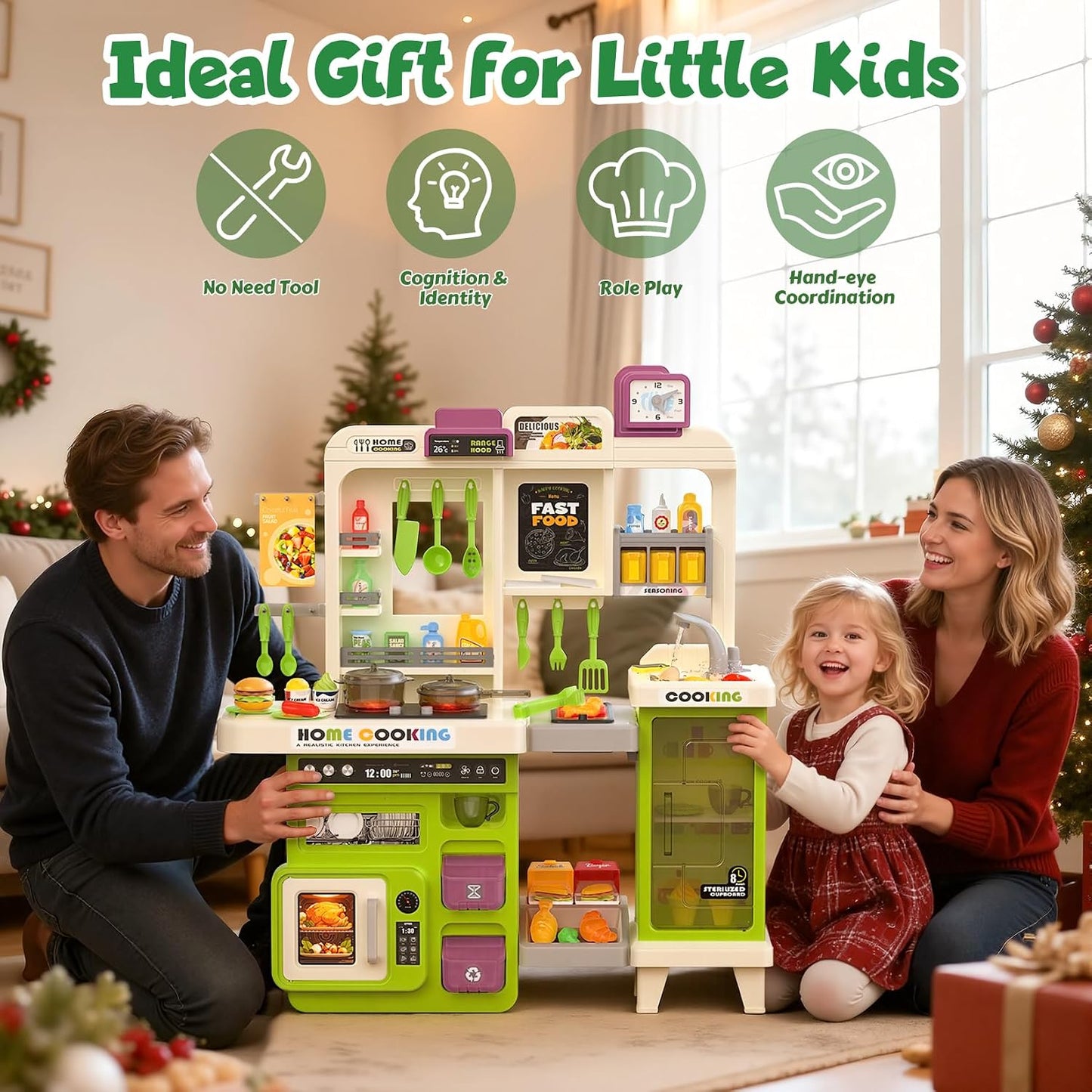Juego de cocina para niños con luces, sonidos y vapor, juego de coc...