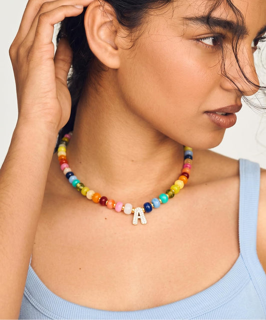 TENTMENTISE Collar con inicial de cuentas coloridas para mujer, col...