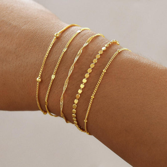 Striviio Pulseras de oro para mujer, chapado en oro de 14 quilates,...