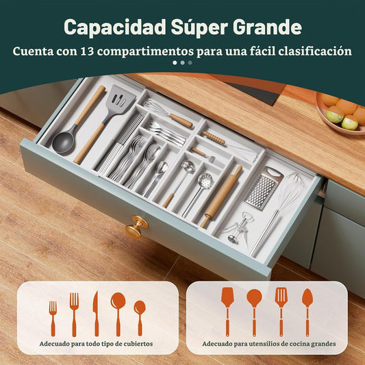 Organizador de cubiertos grande, magnético conectado expandible de...