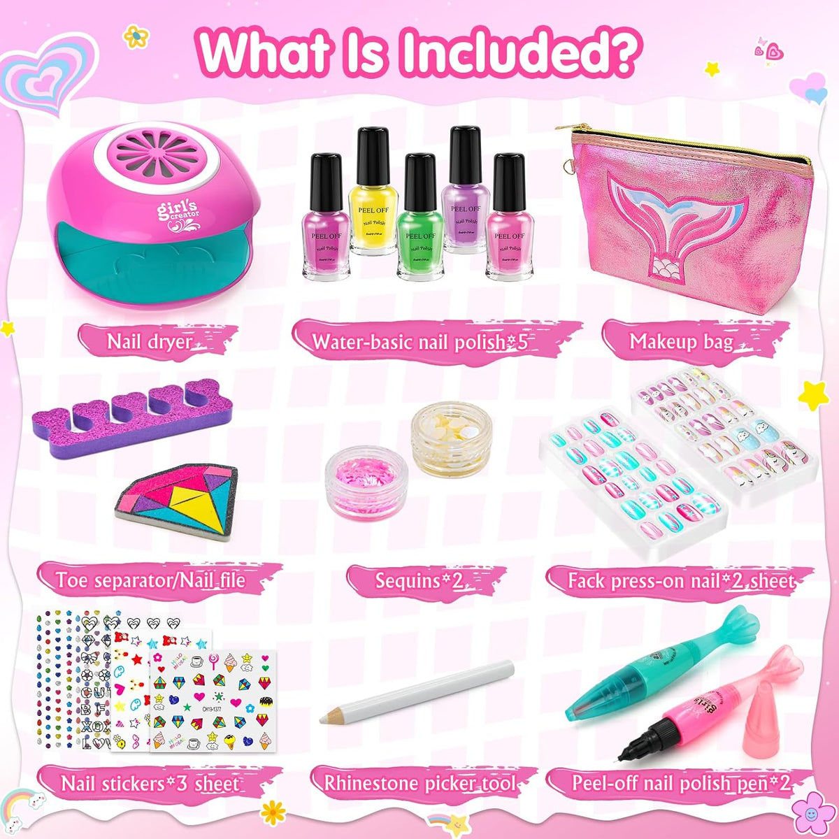 Amagoing Juego de esmaltes de uñas para niñas de 7 a 12 años con se...