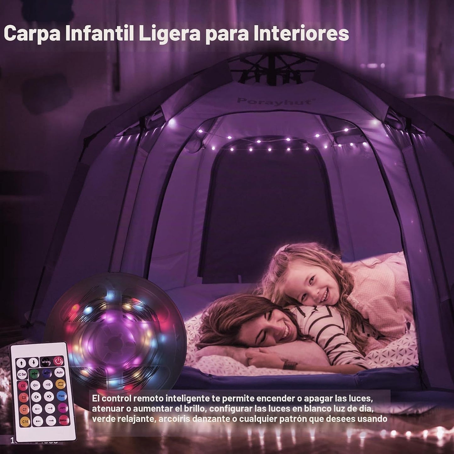 Tienda de campaña hexagonal portátil para niños con tira de luces L...