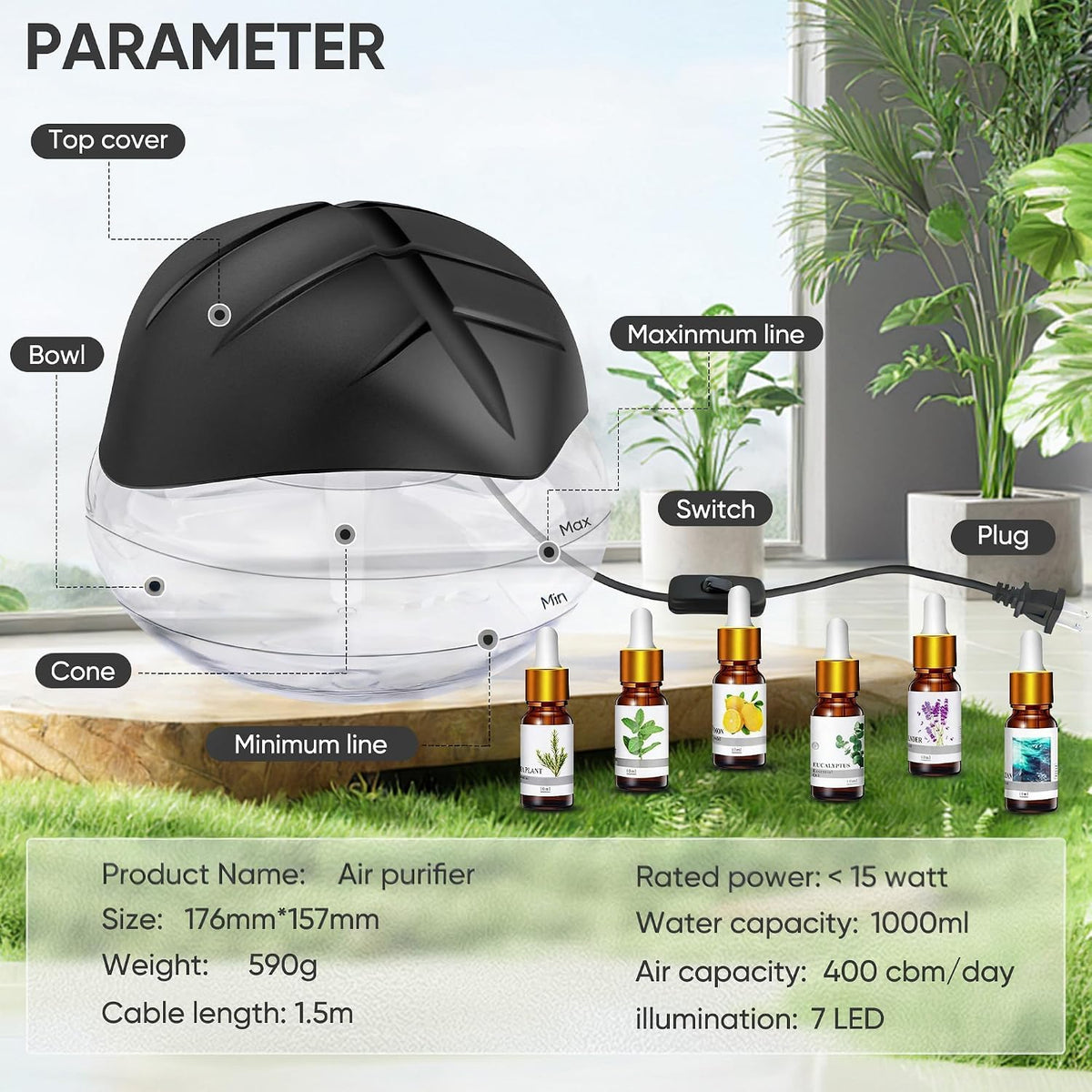 Purificador de aire a base de agua para el hogar con función de hum...