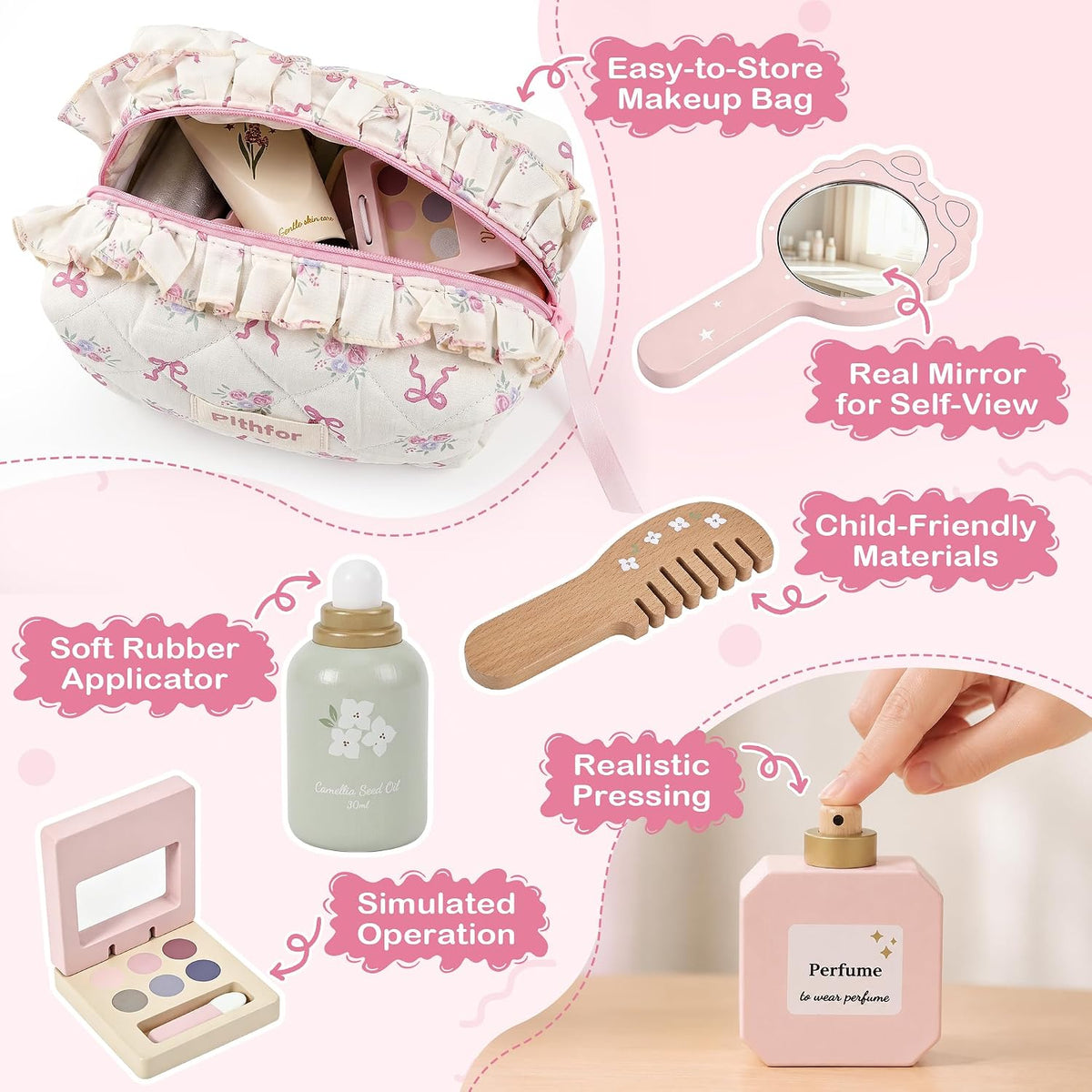 Pithfor Kit de maquillaje de madera para niños pequeños de 3, 4, 5,...