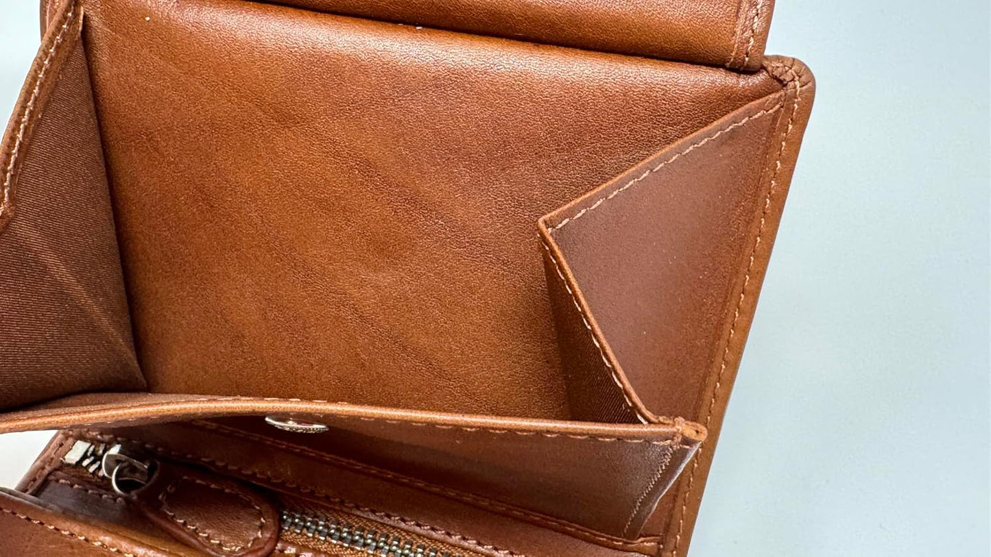 DiLoro Cartera plegable de cuero genuino de grano completo para hom...