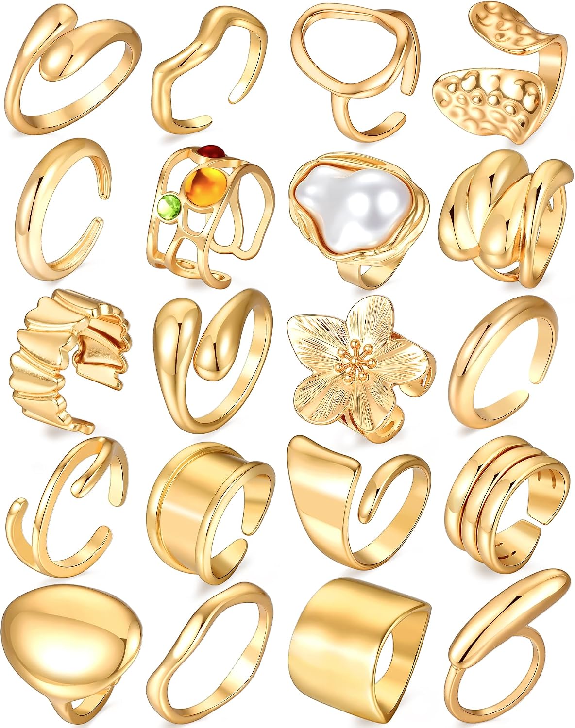 YEEZII Juego de 20 anillos dorados para mujer, anillos de dedo midi...