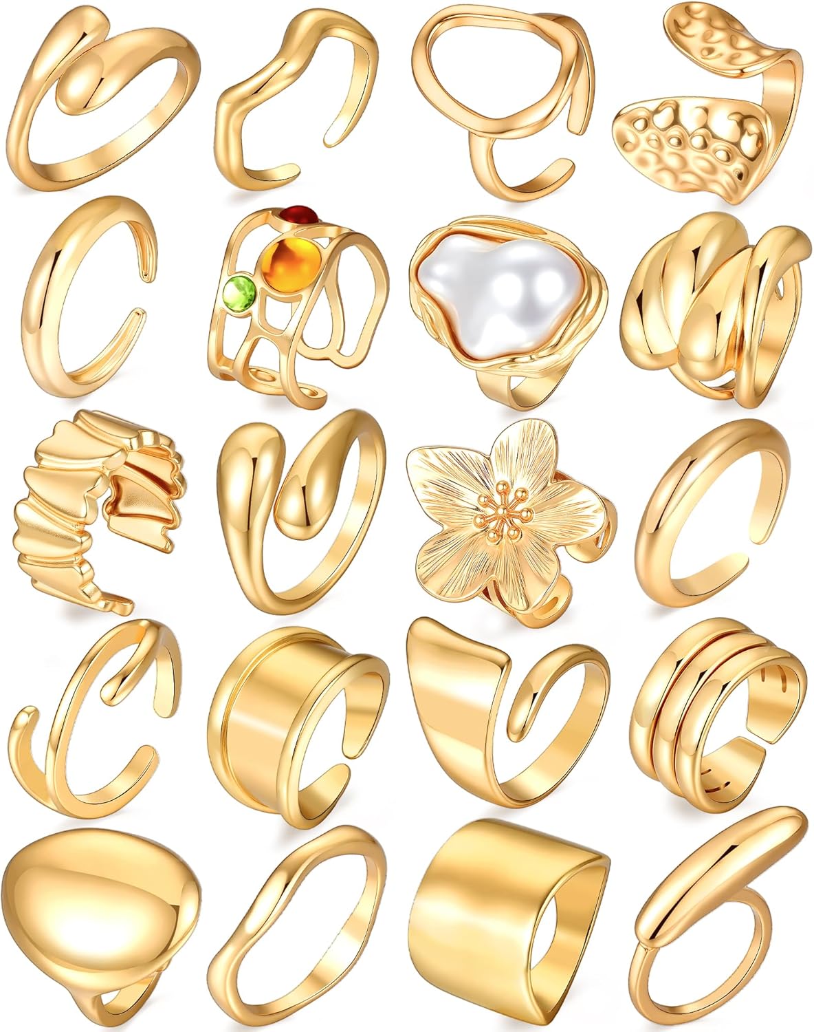 YEEZII Juego de 20 anillos dorados para mujer, anillos de dedo midi...