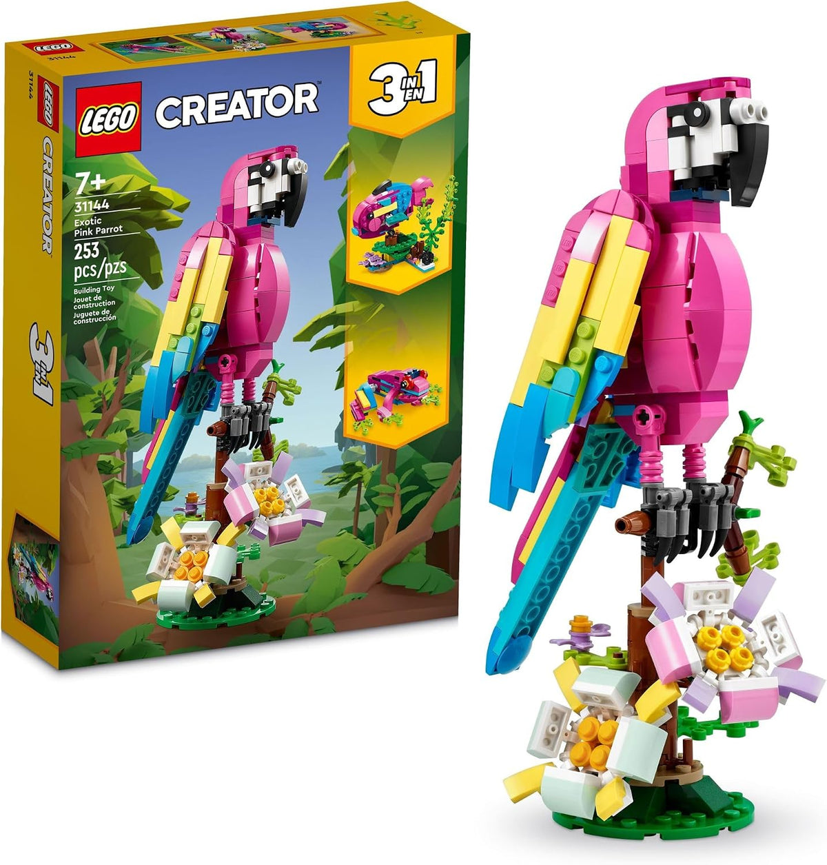 LEGO: Creator 3 en 1 Loro rosa exótico (253 piezas, 31144)