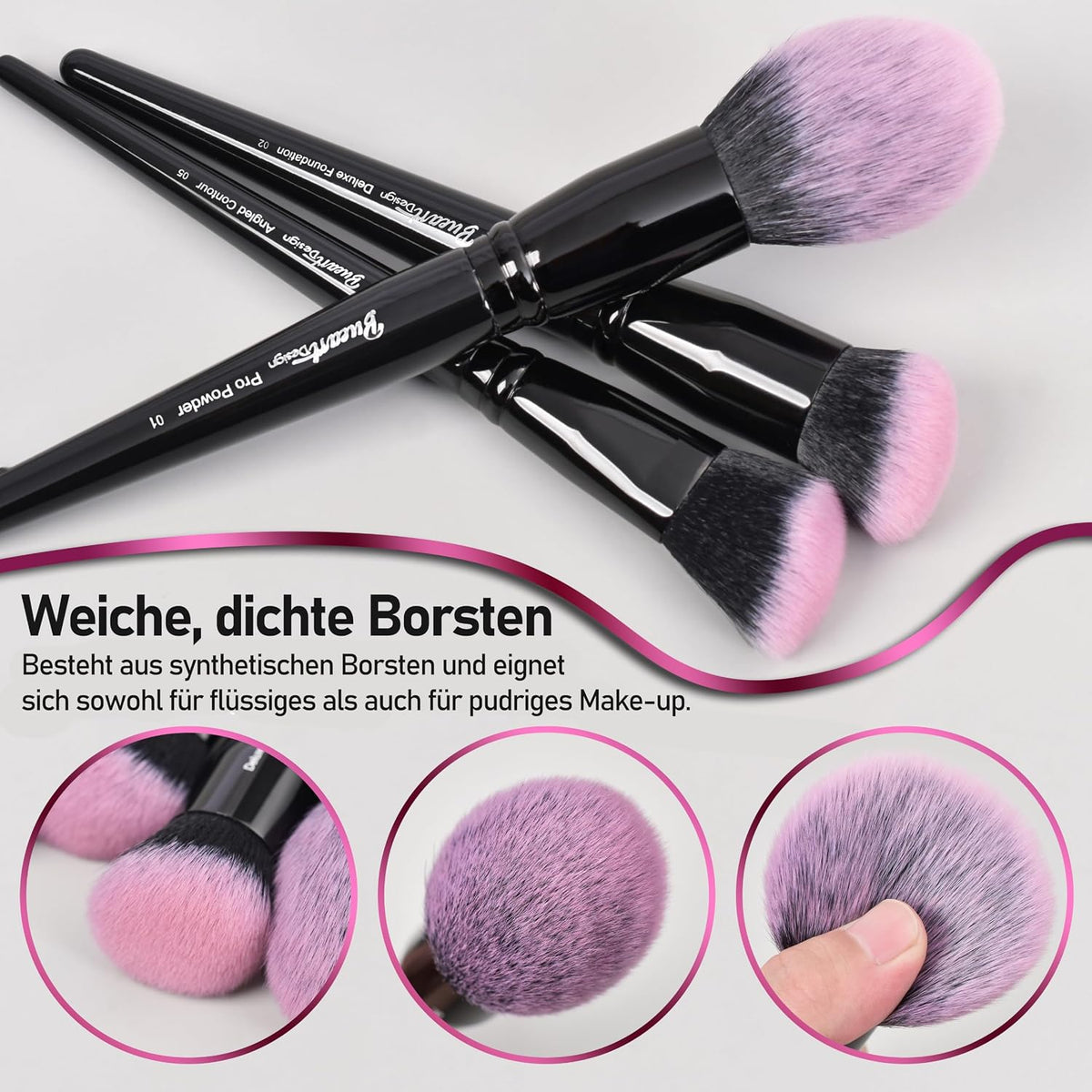 Bueart Design Juego de 18 brochas de maquillaje Pro Deluxe, color r...