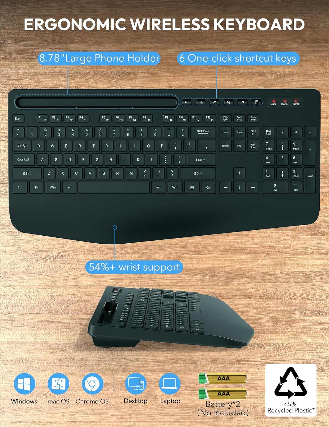 SABLUTE - Combo de teclado y mouse inalámbricos, paquete de 2, repo...