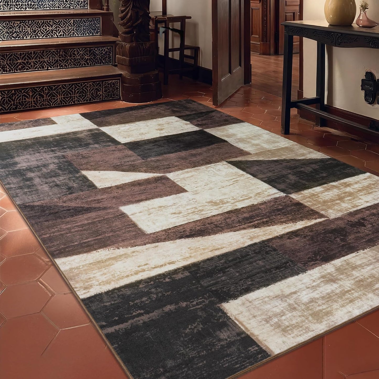 Mugorn Alfombra geométrica moderna para sala de estar, alfombra sua...
