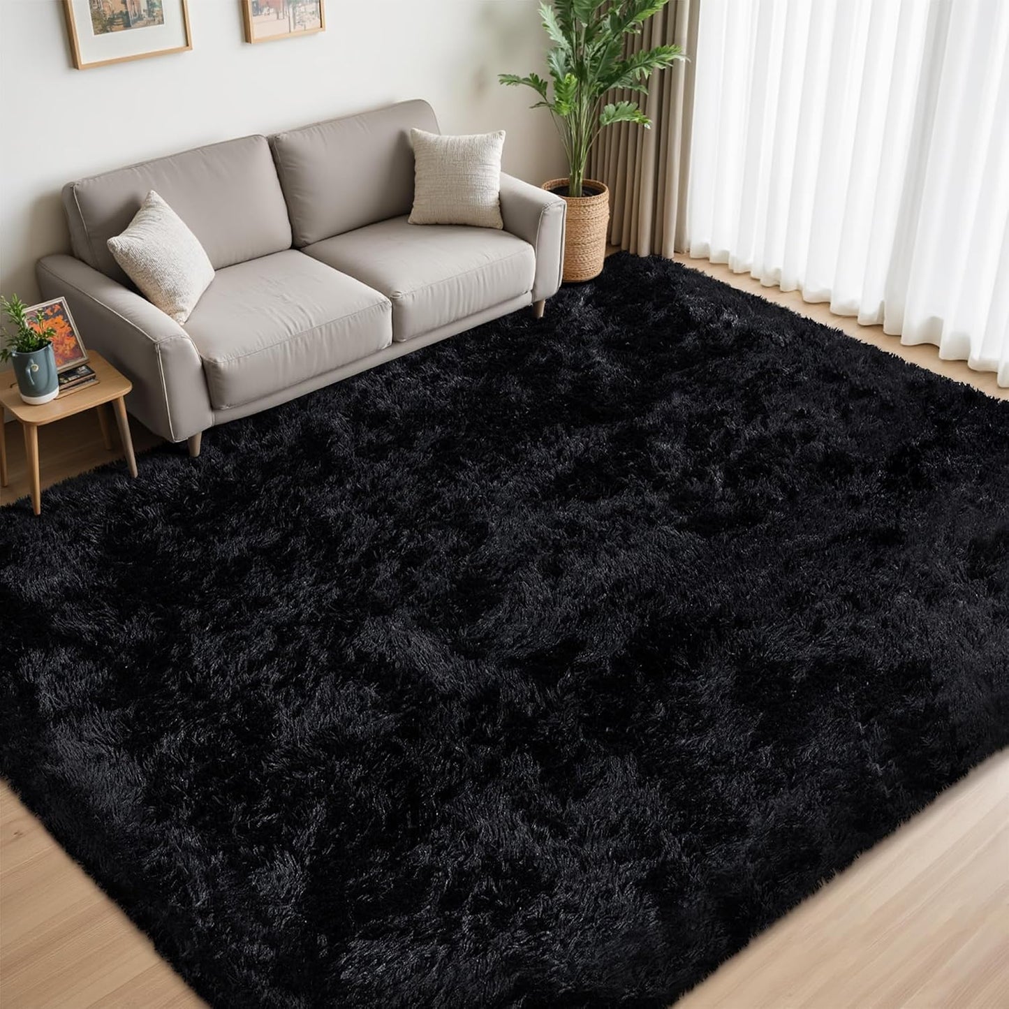 Alfombra de Área de 8 x 10 pies para Sala de Estar: Alfombras Negra...