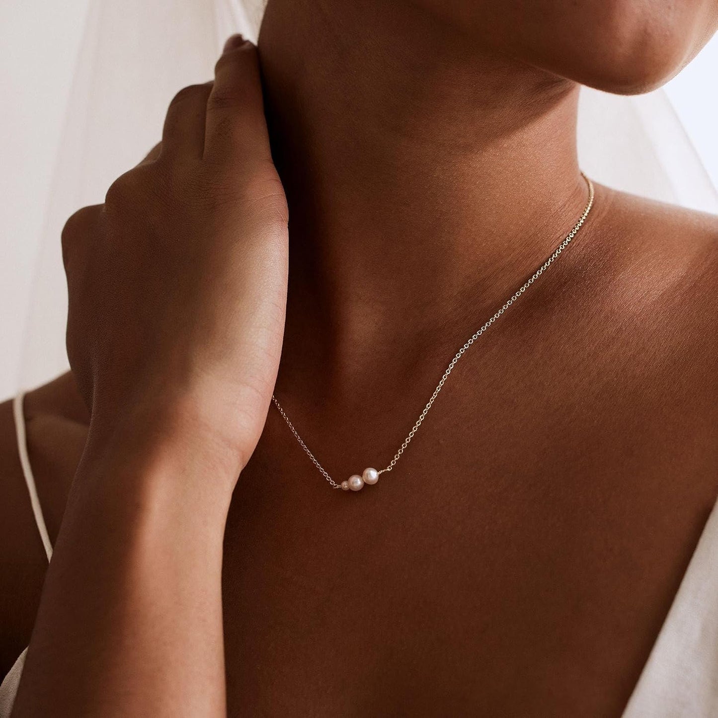 Treasure Bender Collares de perlas de oro para mujer, collar delica...