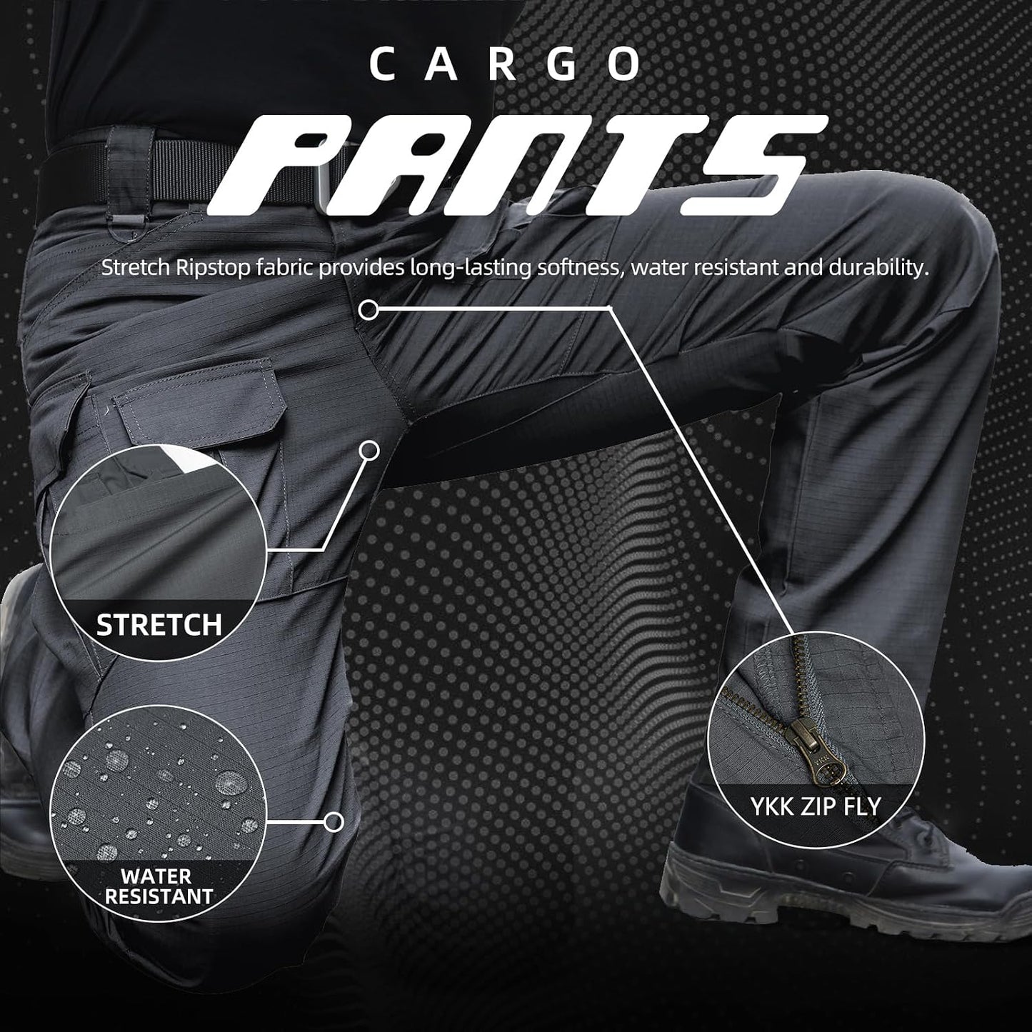 Hiwise Pantalones tácticos elásticos para hombre, resistentes al ag...