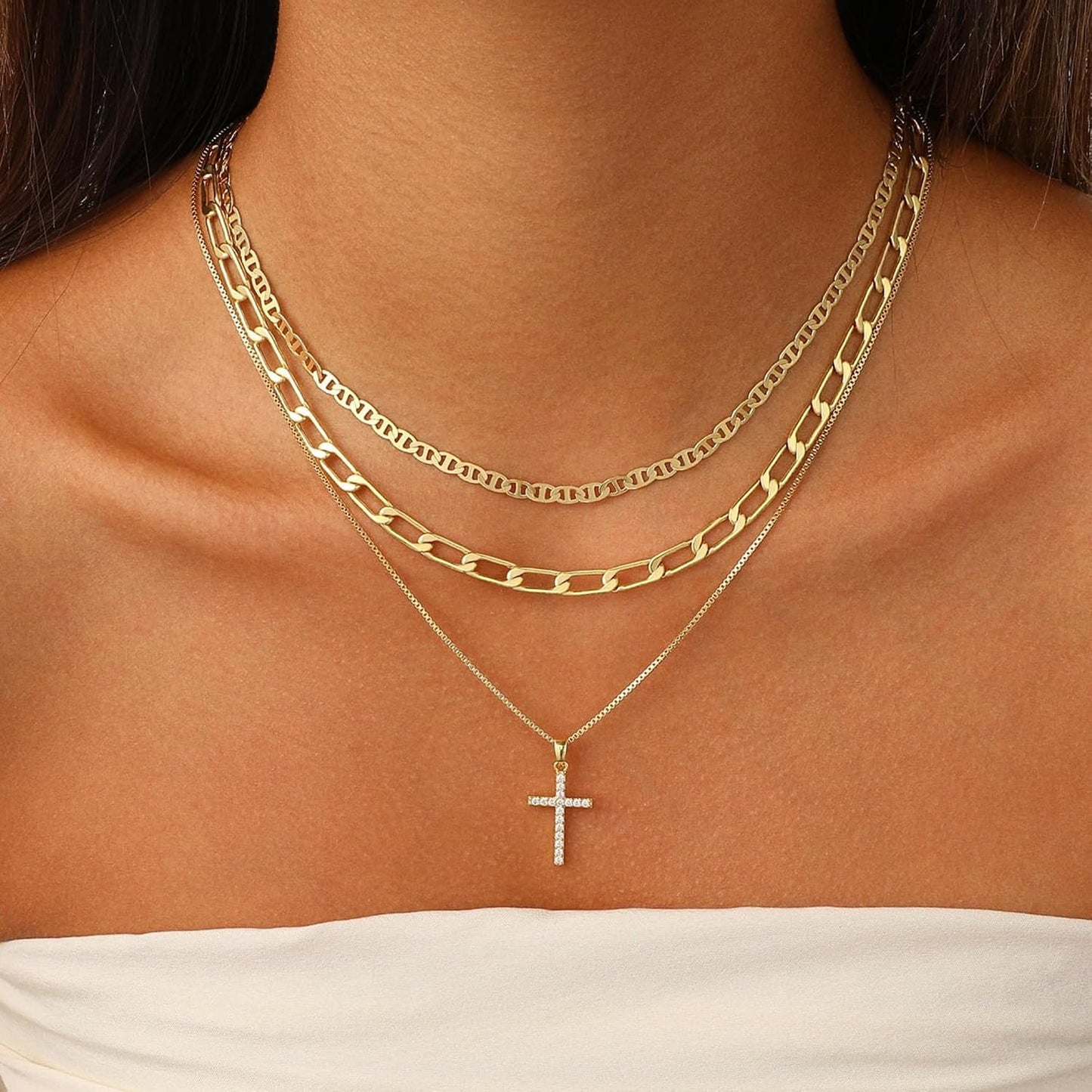 Fesciory Collar de cruz para mujer, chapado en oro de 14 quilates,...