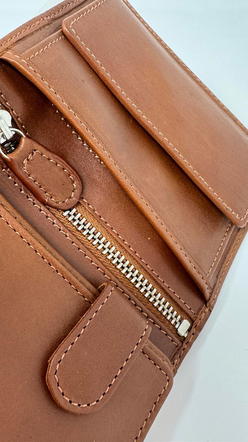 DiLoro Cartera plegable de cuero genuino de grano completo para hom...