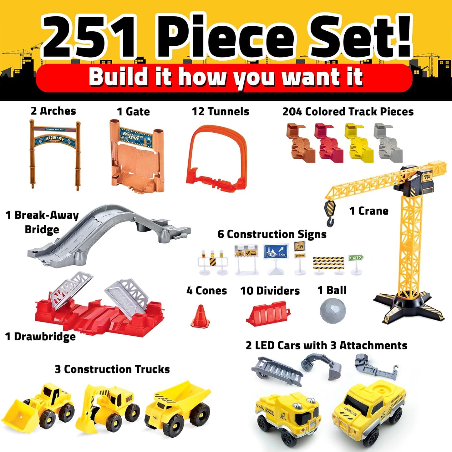USA Toyz - Juego de construcción Snap Trax con pistas de carreras p...