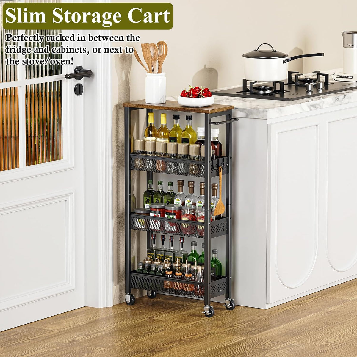 OKZEST Carrito de almacenamiento delgado de 4 niveles para cocina |...