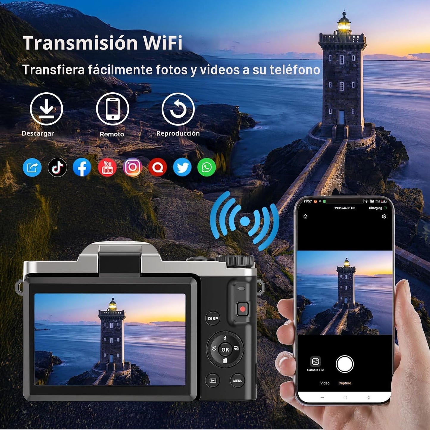 Cámara digital 4K para fotografía con WiFi 64MP Cámara de vlogging...