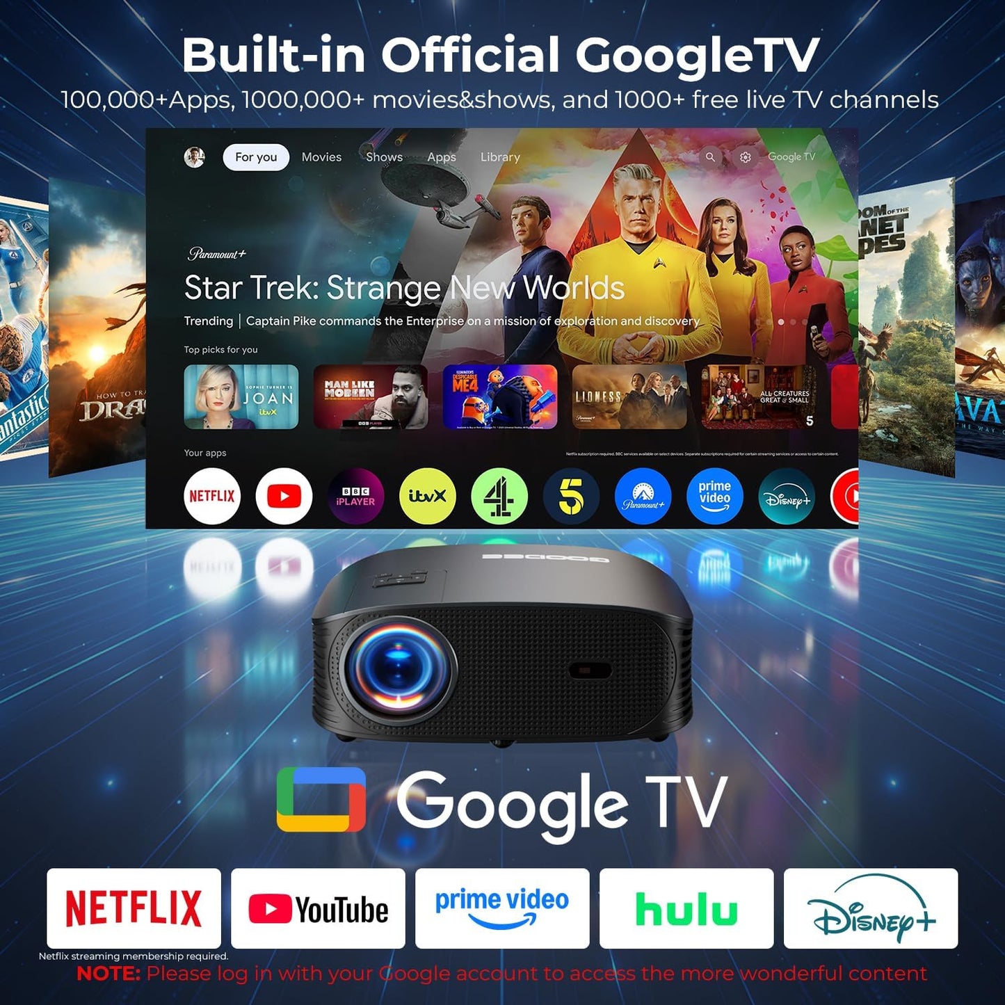 Mini proyector GOODEE [Google TV con licencia oficial] Aplicaciones...