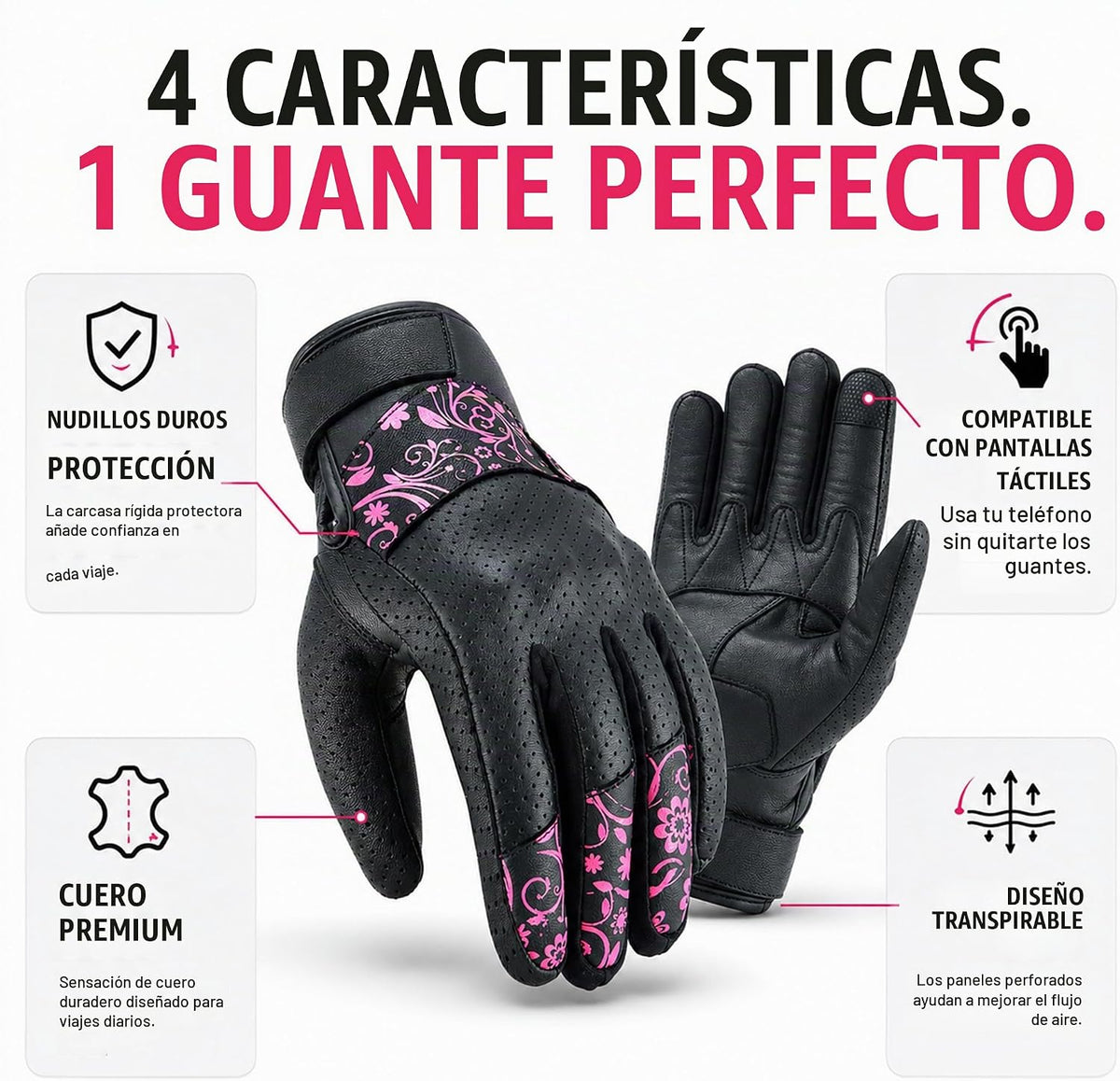 JAUNTY - Guantes de motocicleta para mujer, de cuero, con pantalla...
