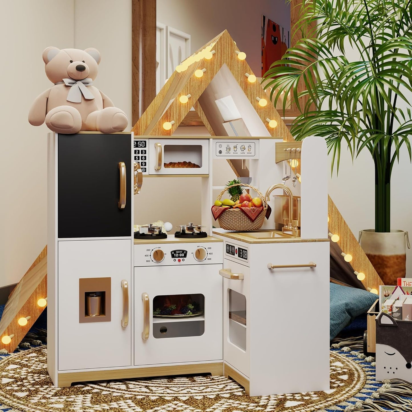TaoHFE Cocina de Jugar de Esquina Blanca con Luces, Juego de Cocina...