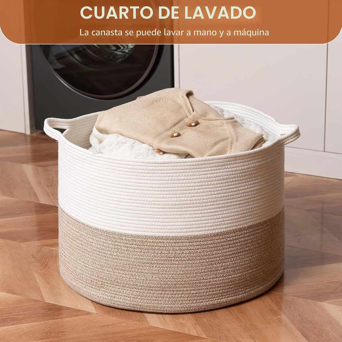 Cesta plegable para la ropa sucia con asa plegable, cuerda de algod...