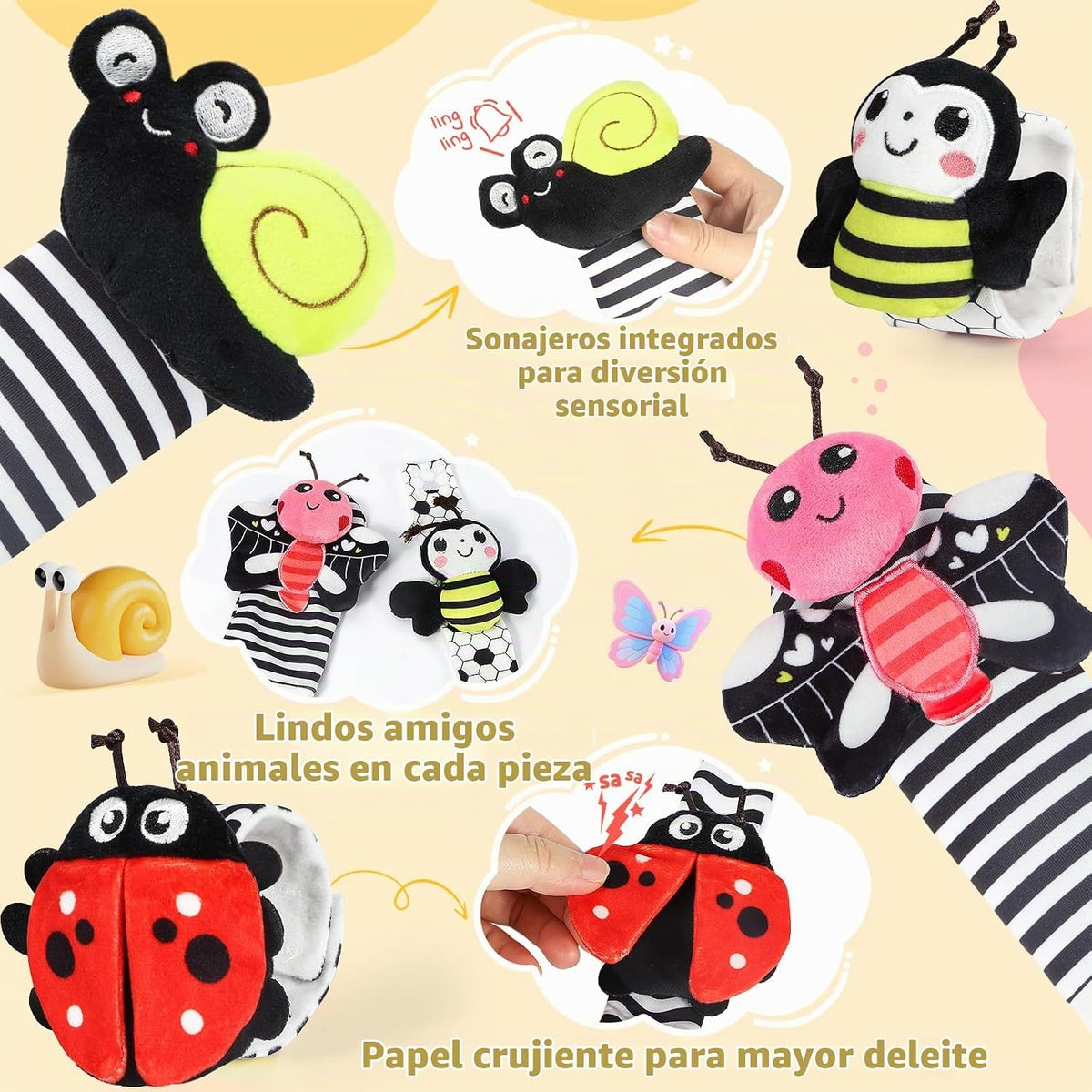 URMYWO Sonajeros de muñeca para bebé, calcetines de sonajero, jugue...