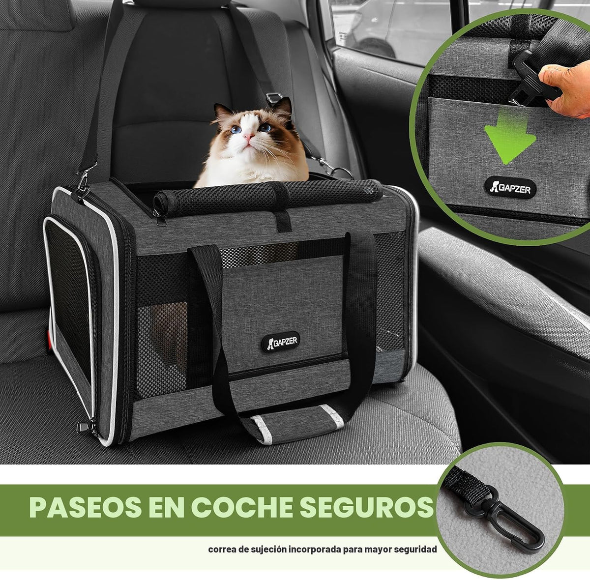 GAPZER - Transportador para gatos de 18 x 11 x 11 pulgadas, carga s...