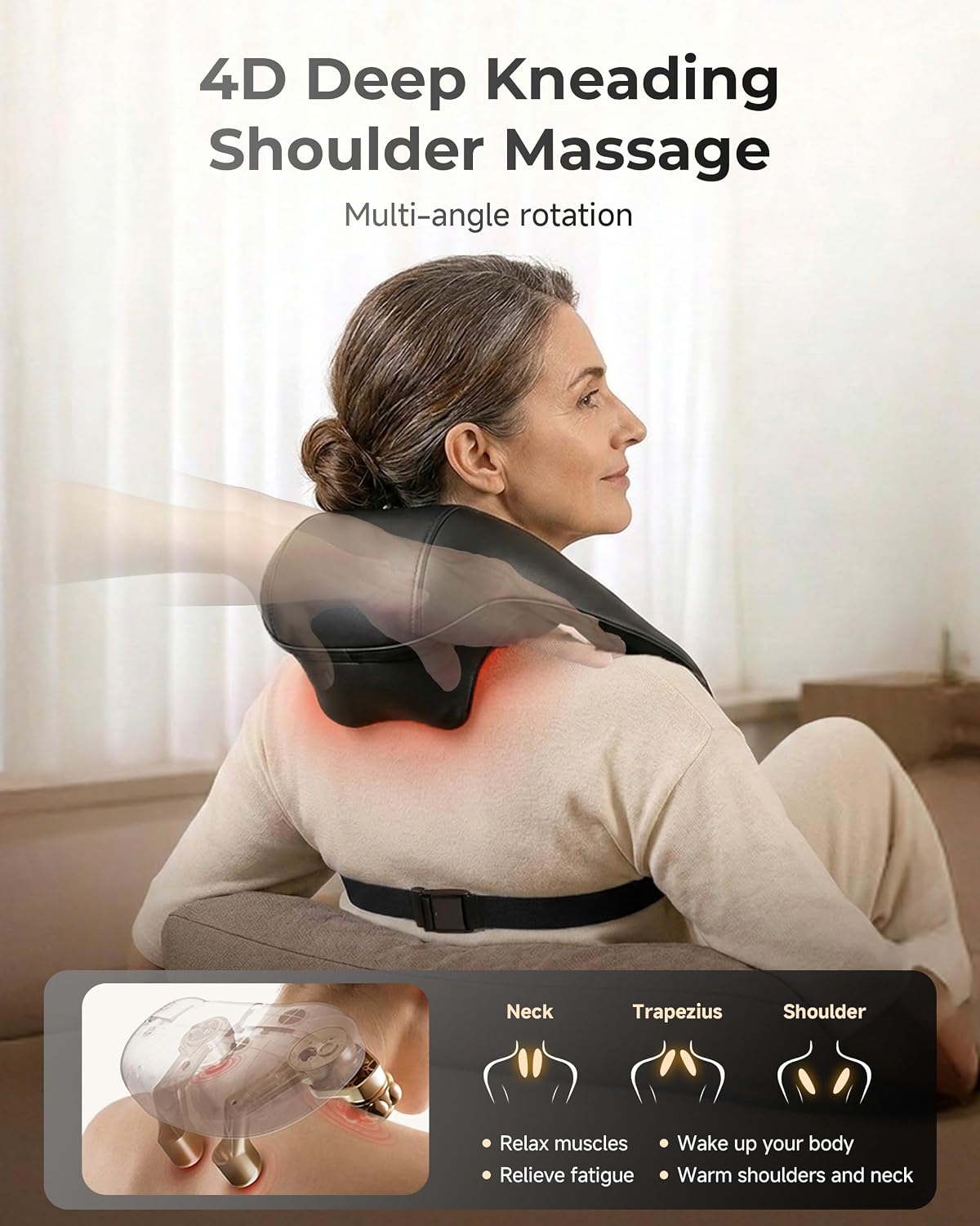 YESMILE Masajeador de cuello inalámbrico con calor, masajeador de c...