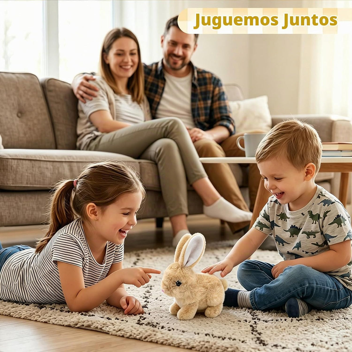 Hunfur Juguete realista de conejo que se mueve, juguete de conejo c...