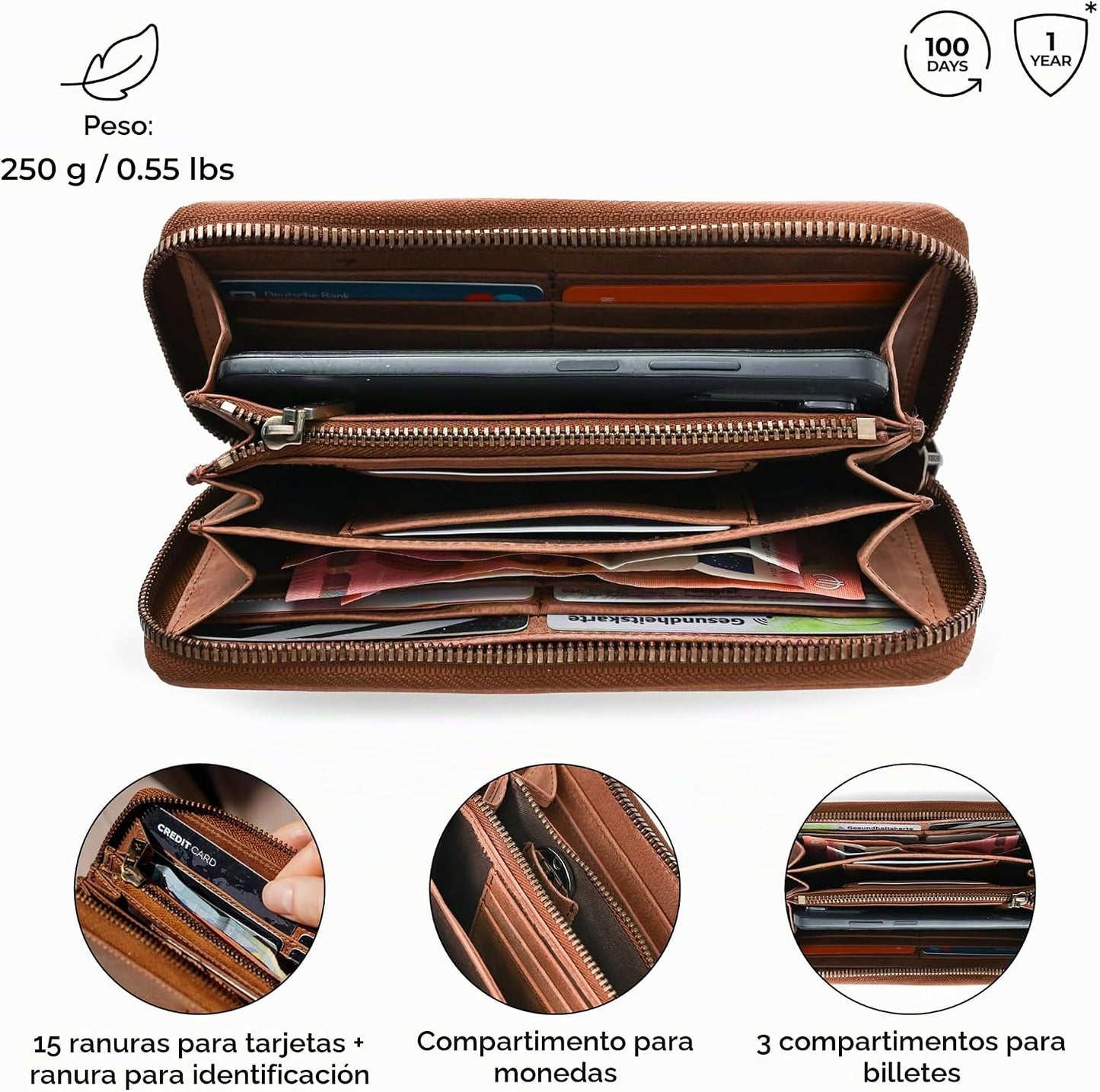 BERLINER BAGS Cartera Lyon de piel auténtica de alta calidad, con b...