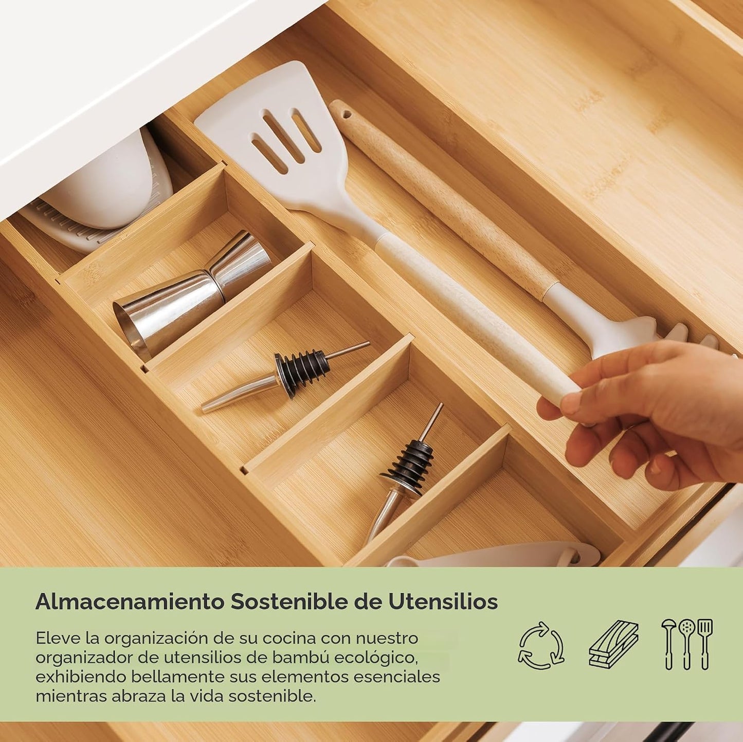 KitchenEdge Organizador de cajones de cocina ajustable para utensil...